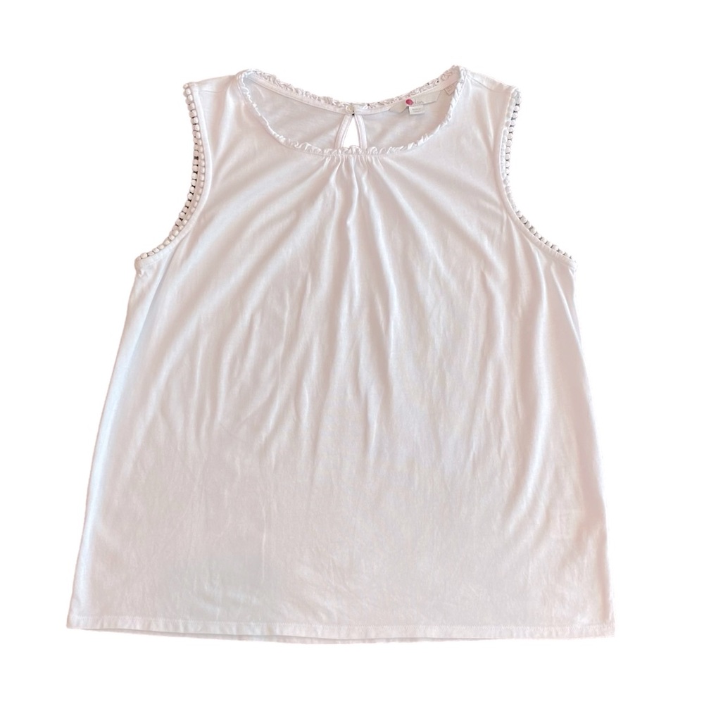 Boden cotton blend white tank ruffle pom pom trim cottagecore girlhoodcore